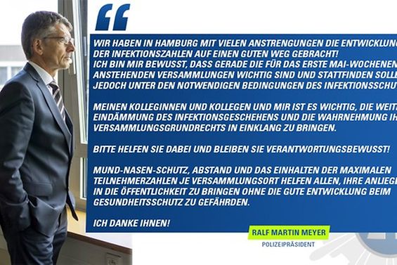 Zitat des Polizeipräsidenten Ralf Martin Meyer zur Versammlungslage am 1. Mai